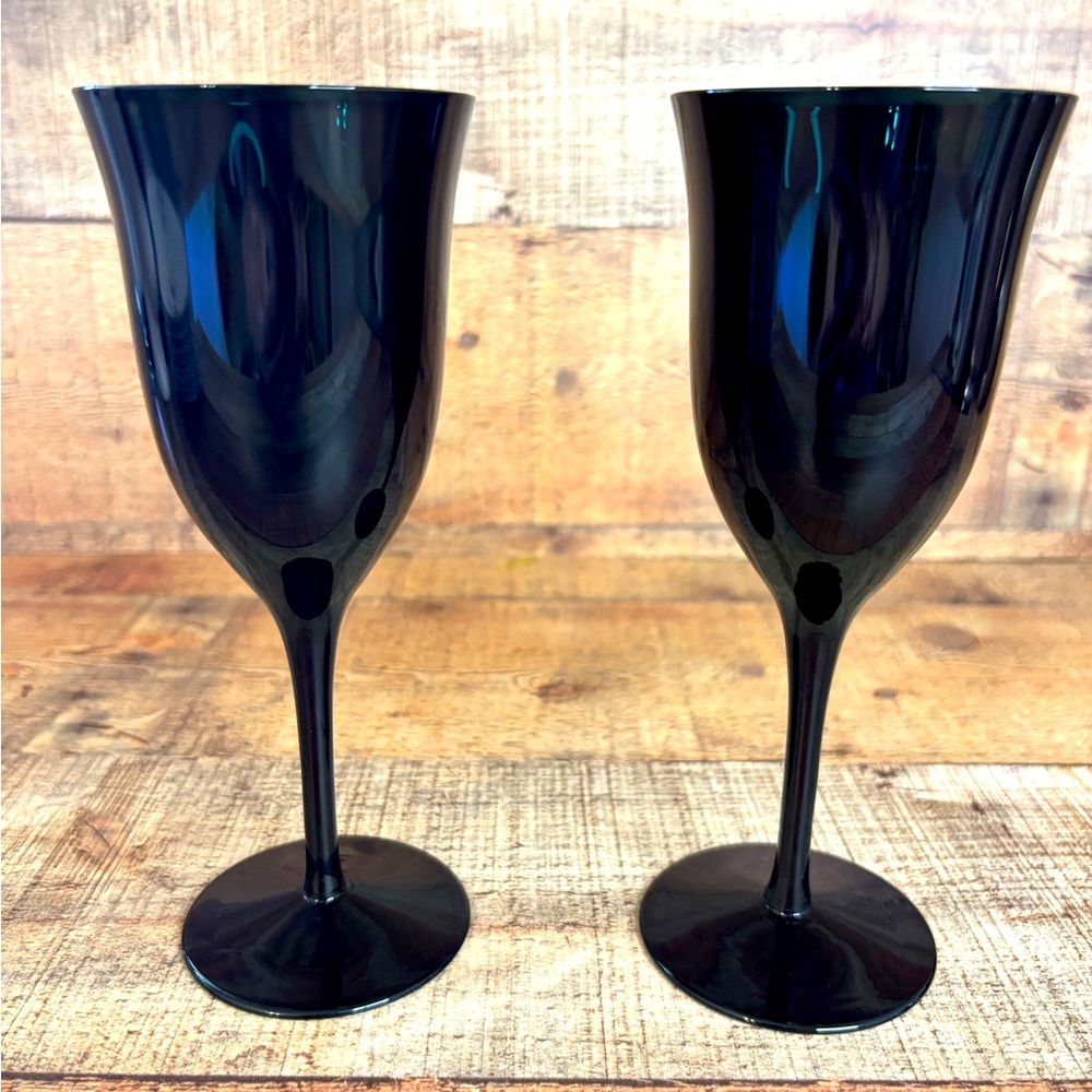 Vintage Tivoli Black By Carico~Lead Crystal Wine Glasses~2pc